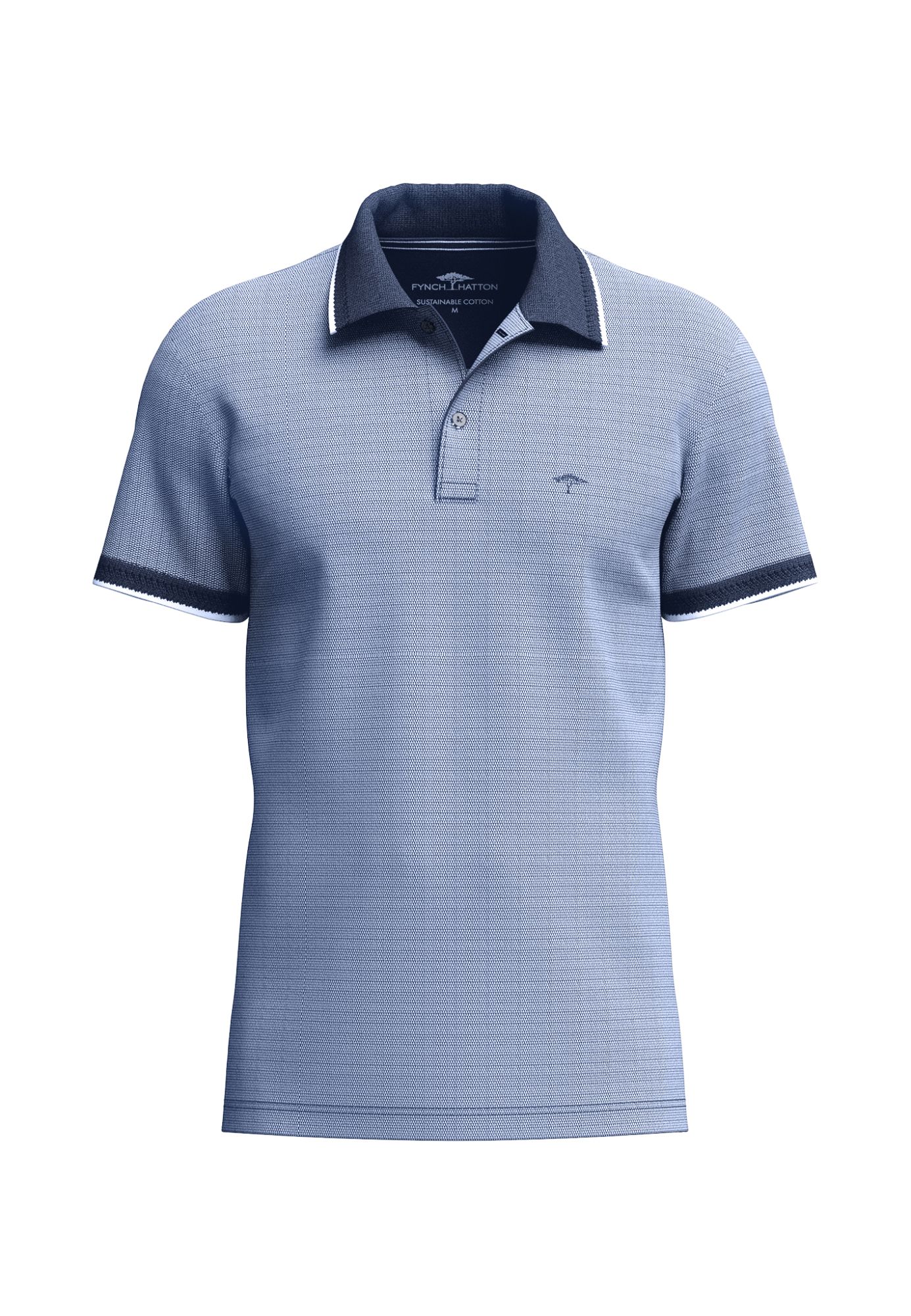 FYNCH-HATTON Polo-Shirt in Großen Größen – 100 % Baumwolle – Hellblau/Navy 